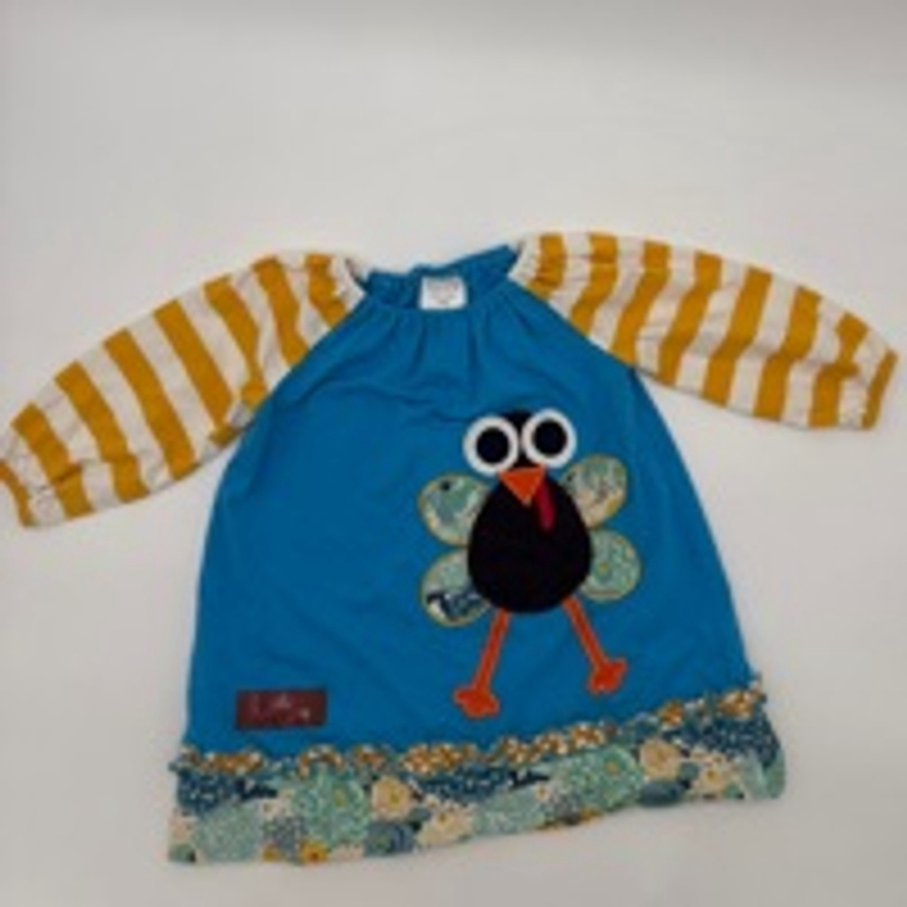 Girls Millie Jay Dress Size 18M Blue Turkey Applique Long Sleeve